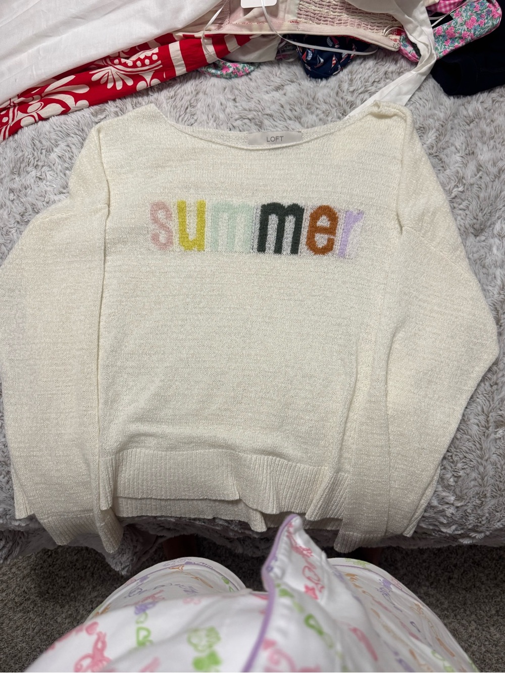 LOFT Cream Sweater with Multicolor "SUMMER" Lettering